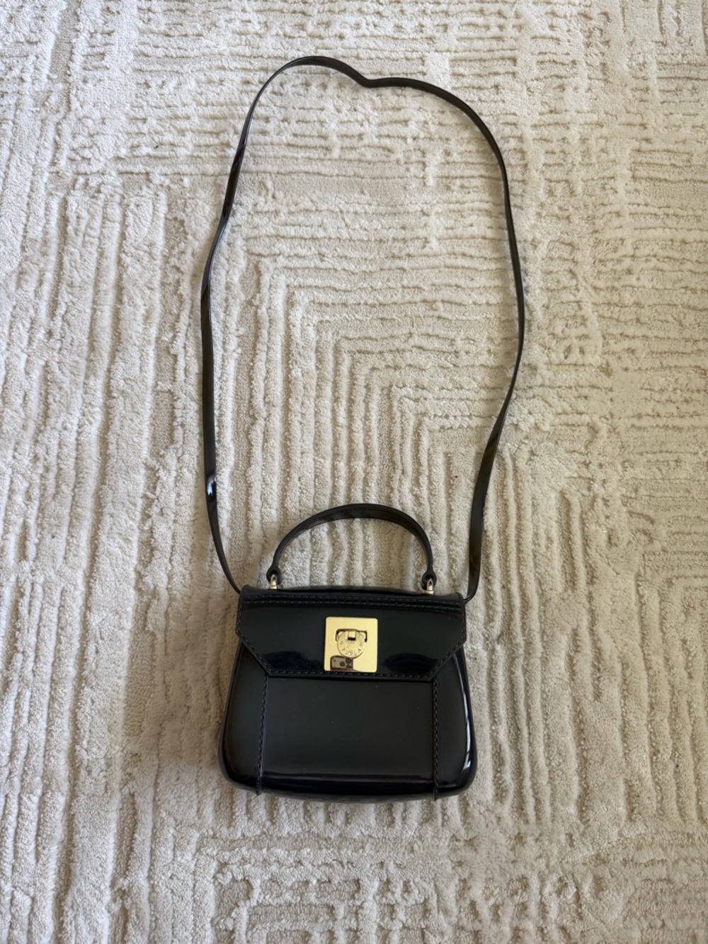 Furla Mini Jelly Crossbody Bag Grey PVC Top Handle Gold Hardware Italy